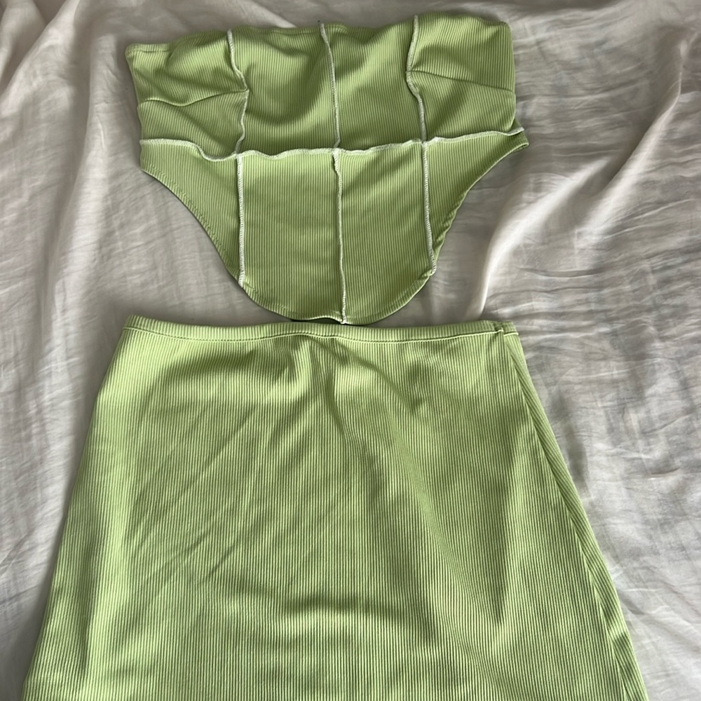 Green Ribbed Two-Piece Set